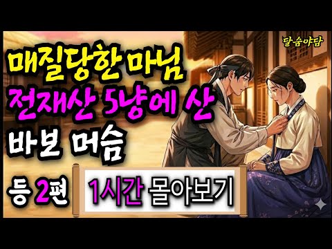 내쫓긴 마님 전재산 5냥에 산 바보 머슴 등 2편 2시간 몰아보기. 야담·민담·전설·설화·옛날이야기 조선이야기 오디오북