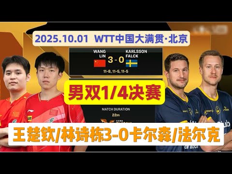 WTT中国大满贯王楚钦林诗栋3-0瑞典组合比赛完整版！致远解说