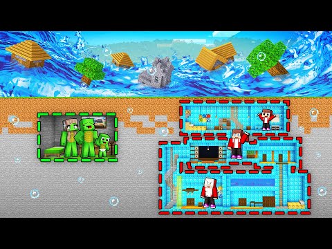 Mikey TINY & JJ GIANT Family Bunker vs FLOOD in Minecraft (Maizen)