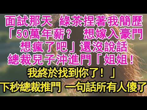 面試那天 綠茶捏著我簡歷，「50萬年薪？ 想嫁入豪門，想瘋了吧」還沒說話，總裁兒子沖進門「姐姐！我終於找到你了！」下秒總裁推門 一句話所有人傻了【琉璃】【甜寵】【霸總】
