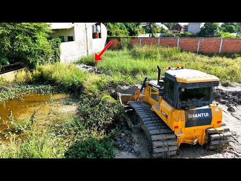 OME! Perfectly BUilding Road Construction Over! The Water Using Stones For Fill Clean Forest Pushing