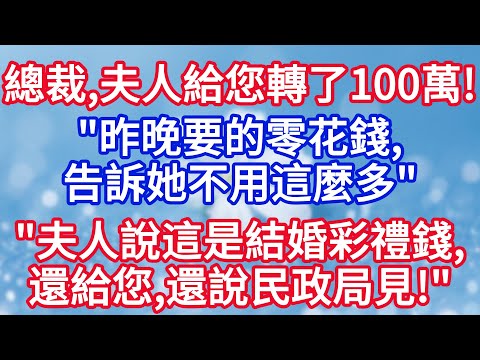 總裁，夫人給您轉了100萬！ 昨晚要的零花錢，告訴她不用這麼多 “夫人說這是結婚彩禮錢 還給您 還說民政局見！#完结文#情感故事#一口气看完