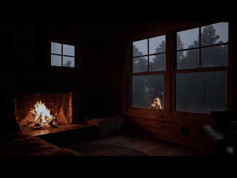Live Dark Room Fireplace & Rain Sounds — Deep Relaxing Ambience