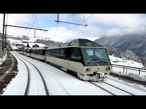 ❄️ Winter Cab view - Les Avants to Château-d'Oex Switzerland | Goldenpass MOB railway | 4K HDR