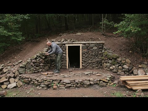 Building a Stone Dugout Alone in the Wilderness