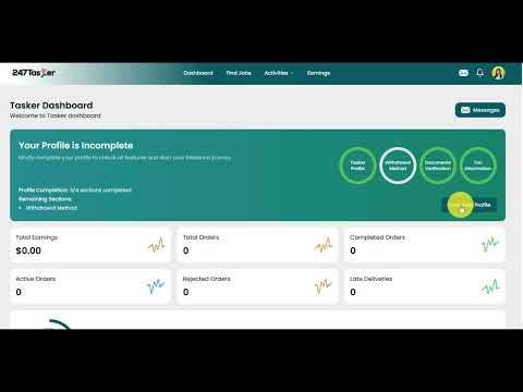 Updating Profile on 247Tasker freelance platform and submitting for approval 1 Part