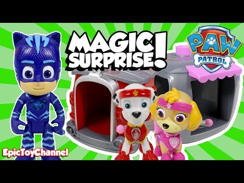 PAW PATROL Magic Surprise Pup House Marshall & Skye + PJ Masks Gekko, Power Puff Girls & Lego Batman