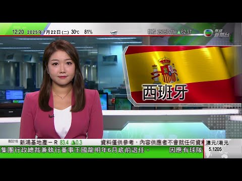 TVB午間新聞｜巴塞羅那將關閉兩郵輪港口　冀助緩和過度旅遊問題｜孟加拉戰機墜毀事故增至27死逾百傷　今日全國哀悼｜中國成功研製月壤打磚機　未來有望於月球修路建屋｜20250722 TVB News