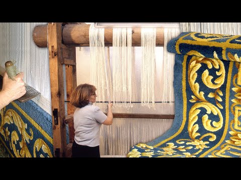ALFOMBRA DE LANA artesanal. Espectacular confección PASO A PASO en un complejo TELAR tradicional