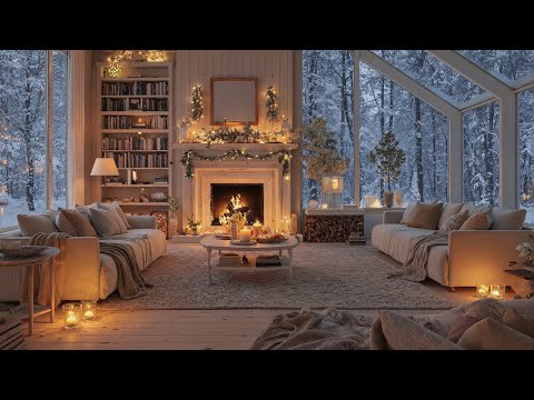 🎹 Serene Winter Piano Lounge | Snow Outside & Cozy Fire | Soothing Fireplace Ambience for Deep Sleep