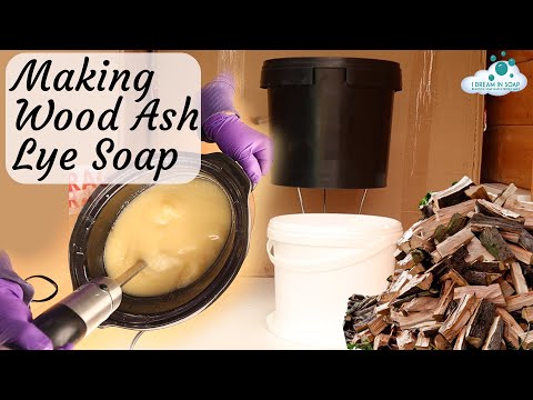 Making lye from wood ashes and wood ash lye soap, old fashioned soap making.