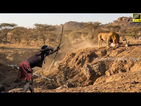 Dangerous Hunt of Hadzabe Tribe: Challenge Lion & Fight For Survival | Hadzabe Tribe Hunting