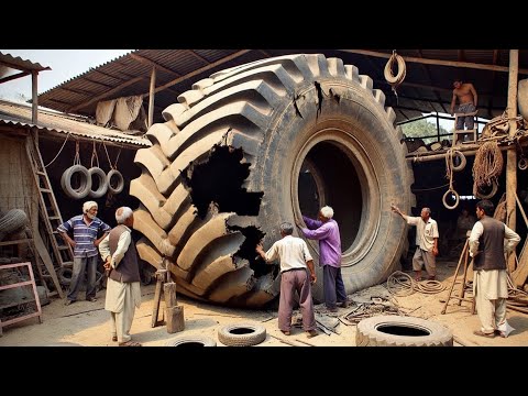 Unbelievable Sidewall Repair of a Giant Old Caterpillar Tire | Young Man’s Restoration Skill