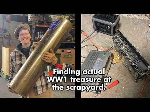 Scrapyard Treasure 21: WW1 240mm Engraved German Shell Casing, Ansonia Mantle Clock, JVC TV Radio