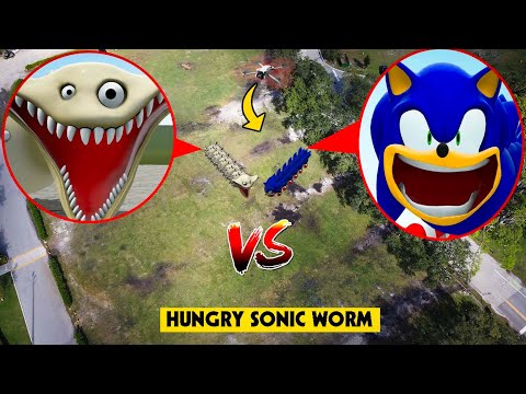 DRONE CATCHES ROBLOX HUNGRY SONIC WORM VS HUNGRY WORM PHASE 2 IN REAL LIFE!