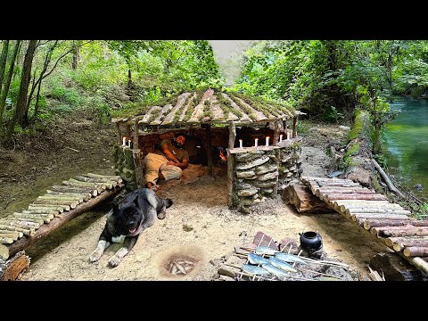 Solo Survival Camping; CATCH and COOK, Primitive Fishing. Bushcraft Best Shelter