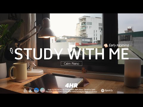 4-HOUR STUDY WITH ME | Calm Piano 🎹 | Pomodoro 50-10 | Early Morning