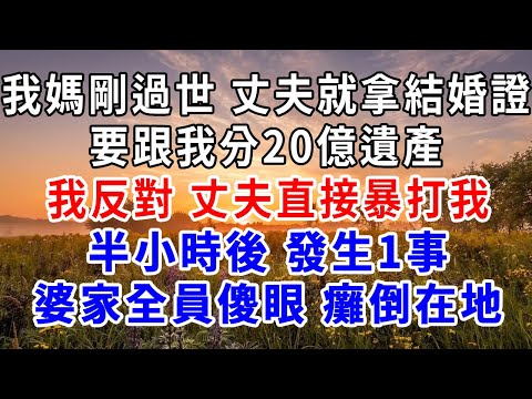 我媽剛過世，丈夫就拿結婚證，要跟我分20億遣產，我反對，丈夫直接暴打我，半小時後，發生1事婆家全員傻眼，癱倒在地！#爽文#為人處世 #正能量 #故事分享 #生活經驗 #情感