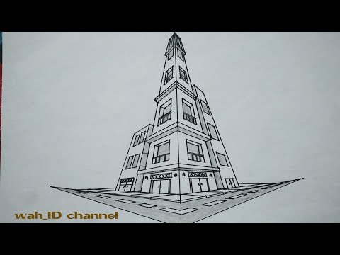 contoh gambar bangunan tinggi dengan perspektif 3 titik hilang