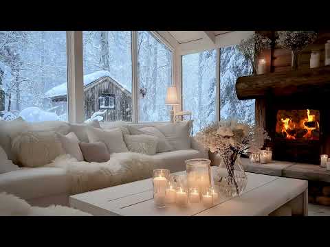 🏡🔥 Snowy Cozy Piano Lounge with Fireplace | White Flower Room for Deep Sleep & Healing | Frozen