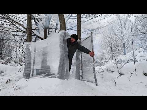❄️ Extreme Cold Survival: Testing a Plastic Wrap Shelter in Deep Snow!