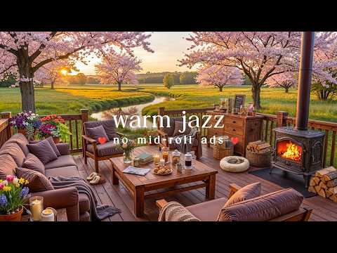 🌅 Warm Spring Jazz (NO MID-ROLL ADS) – Cozy Piano Ambience by the Water
