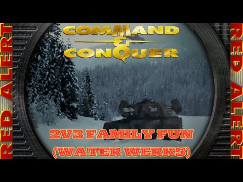 Command And Conquer Red Alert Skirmish 2v3 Hard (Water Werks) RTS Co-op Gameplay PC