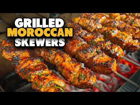 Easy Moroccan lamb skewer recipe, cooked over charcoal