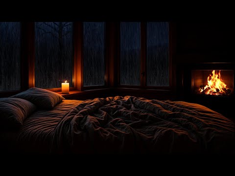 Cozy Rainy Night 🔥 Fireplace & Candlelight Sounds for Deep Sleep | Rain Sounds, Insomnia Relief