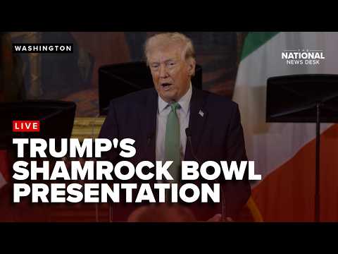 President Donald Trump participates in the Shamrock Bowl Presentation at the White House
