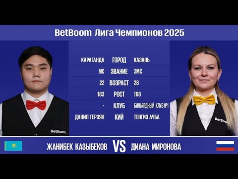 "BetBoom Лига Чемпионов 2025". Ж.Казыбеков (KAZ) - Д.Миронова (RUS). Св.пирамида. 13.03.25 в 21.00