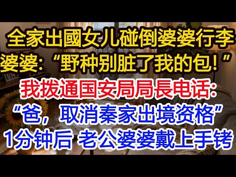 全家出游巴塞罗那，女儿不小心碰倒婆婆行李，被一把推倒，我撥通国安局局长電話：爸，取消秦家出境資格！一分钟后，机场警报骤响，老公和婆婆被戴手铐。#為人處世 #生活經驗 #小說 #戀愛 #情感 #婚姻