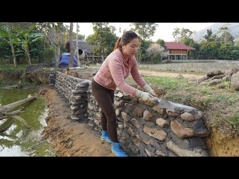 Dung helped the village man build wall around the fish pond using billions of stones