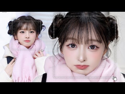 Winter student vibe☃️ I tried ‘SULLYOON’ Space Buns copy-paste makeup🛼🤍 | Gentle puppy eyes makeup