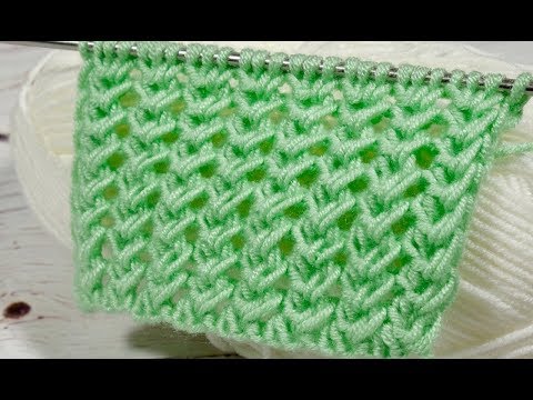 Простые узоры спицами. Ажурный вертикальный колос.