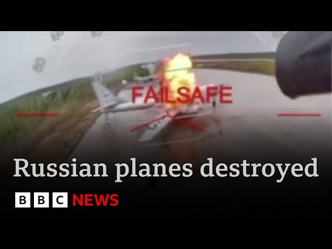 Ukrainian drones strike airbases across Russia destroying dozens of warplanes| BBC News