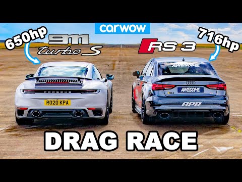 Porsche 911 Turbo S vs 716hp Audi RS3: DRAG RACE
