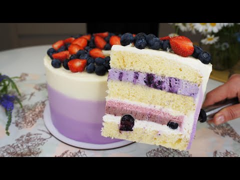Blueberry-Strawberry Sponge Cake recipe | Berry Mousse Layer Cake with Cream Cheese Frosting recipe