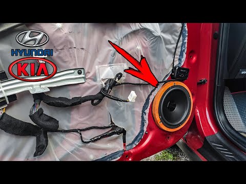 Detailed instructions for replacing the standard speakers using the KIA RIO X-Line as an example.