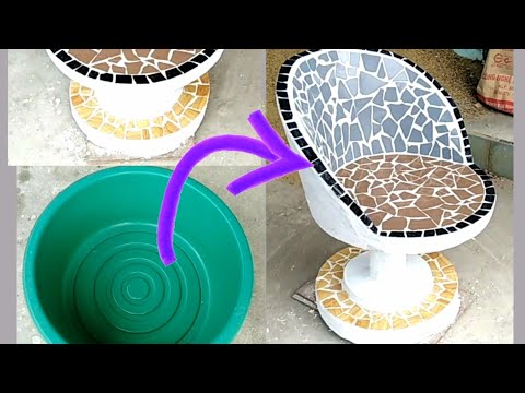 Great idea with a coffee chair made of cement and broken ceramic tiles # 34