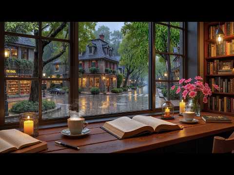 Deep Rainy Coffee Shop ☕ Gentle Jazz & Fireplace Sounds for Study & Work