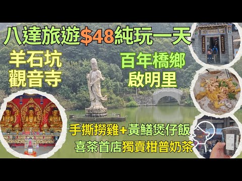 八達$48一天純玩江門羊石坑觀音寺👍逛百年僑鄉啟明里😊食手撕撈雞+黃鱔煲仔飯😋試喜茶首店全國獨賣柑普奶茶 | 行杜阮涼瓜田園 | 下午茶綠豆沙 | 團號CJ 137 | CC字幕 4K畫質