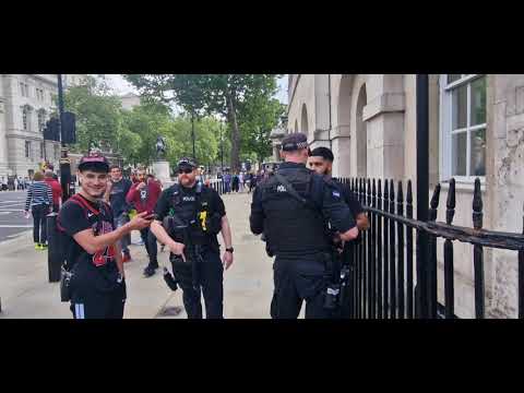 Tries to Harras the guard.  gets mouthy runs from me gets pulled by armed police.