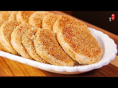 酥香绵软！千层麻酱芝麻烧饼咬一口满口香！如何调二八酱｜半发面，用饼铛，无需烤箱