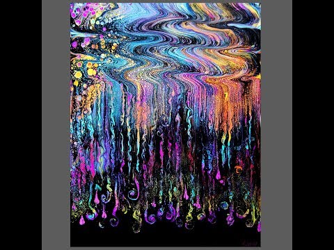 #2851 Exciting Half Wavy Half Straight Swipe Poured Fluid Acrylics Artwork With Rain-X -5.25.18