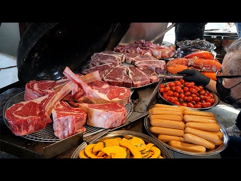 giant tomahawk steaks, jarred ribs barbecue made in the mountains