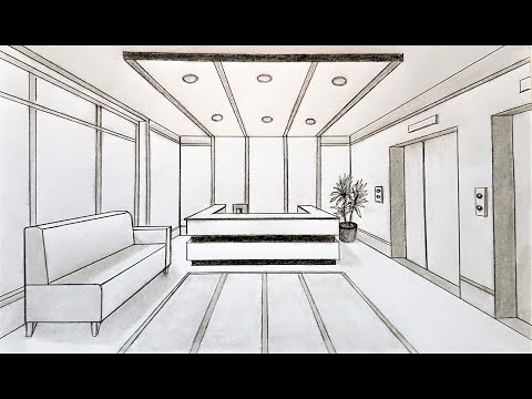 How to draw in one point perspective a reception room