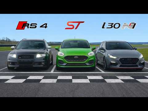 V8 RS4 vs Fiesta ST vs i30N: Track Battle