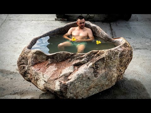 I Hand Carved a Stone Bathtub, Soaking Pool from a 23,000 lb Rock. DIY