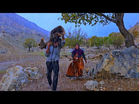 Mountain Nomadic Life | Bathing the Children & Mahmoud Fetches Firewood in Rainy Weather